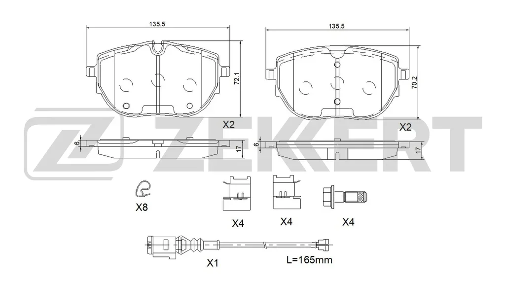 BS-1190 ZEKKERT Комплект тормозных колодок, дисковый тормоз (фото 1)