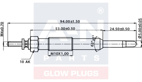 094245 A-N PARTS Свеча накаливания renault clio/ kangoo 1.9 d (98-01) (фото 1)