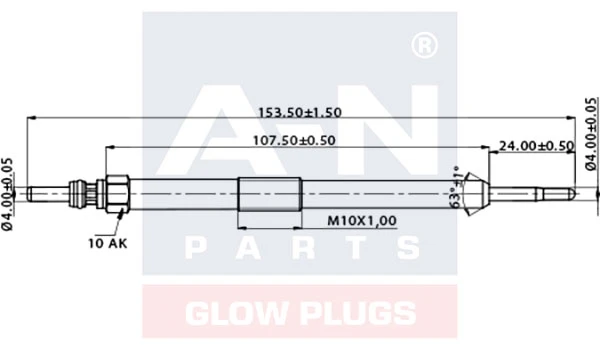 152517 A-N PARTS Свеча накаливания ssangyong actyon 2.0 d-rexton 2.7 kyron 2.0-2.7-rodius 2.7 (фото 1)