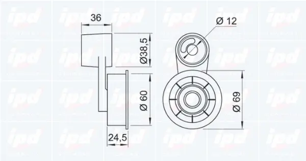 14-0061 IPD Натяжной ролик, ремень ГРМ (фото 2)