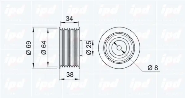 14-0672 IPD Натяжной ролик, поликлиновой ремень (фото 2)