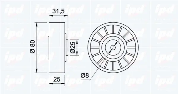 14-0674 IPD Натяжной ролик, поликлиновой ремень (фото 2)