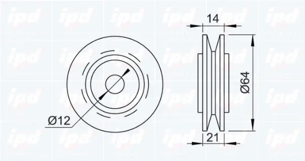 14-0897 IPD Натяжной ролик, поликлиновой ремень (фото 2)