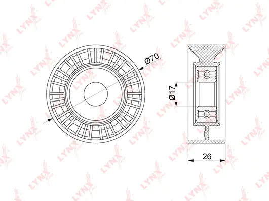 PB-5253 LYNXAUTO Натяжной ролик, поликлиновой ремень (фото 2)
