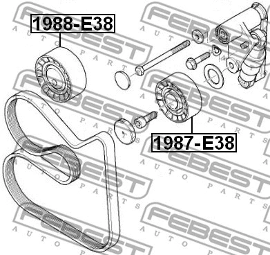 1987-E38 FEBEST Натяжной ролик, поликлиновой ремень (фото 2)