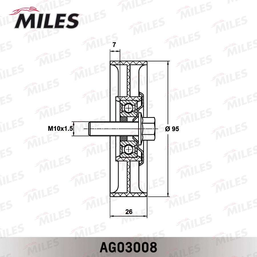 AG03008 MILES Паразитный / ведущий ролик, поликлиновой ремень (фото 2)