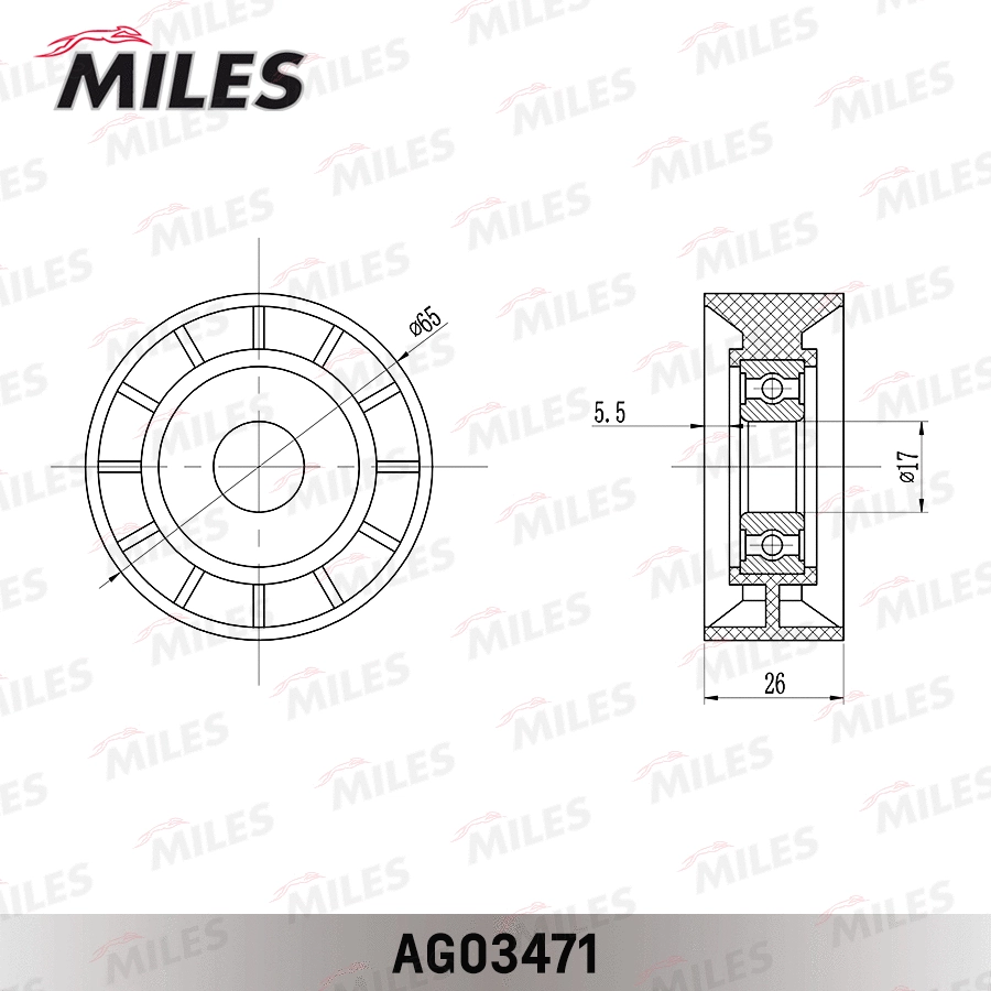 AG03471 MILES Паразитный / ведущий ролик, поликлиновой ремень (фото 2)