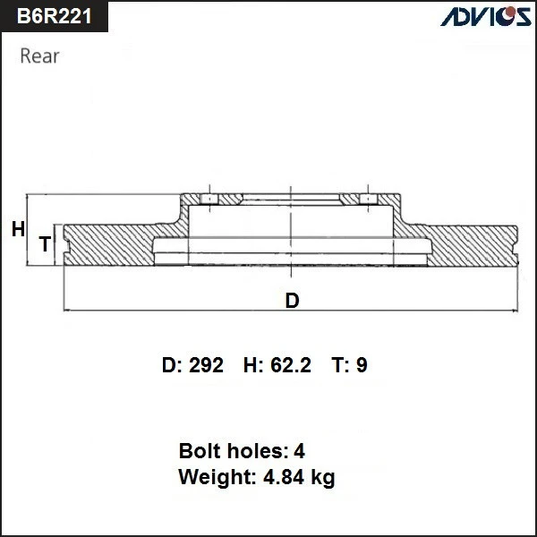 B6R221B ADVICS Тормозной диск (фото 2)