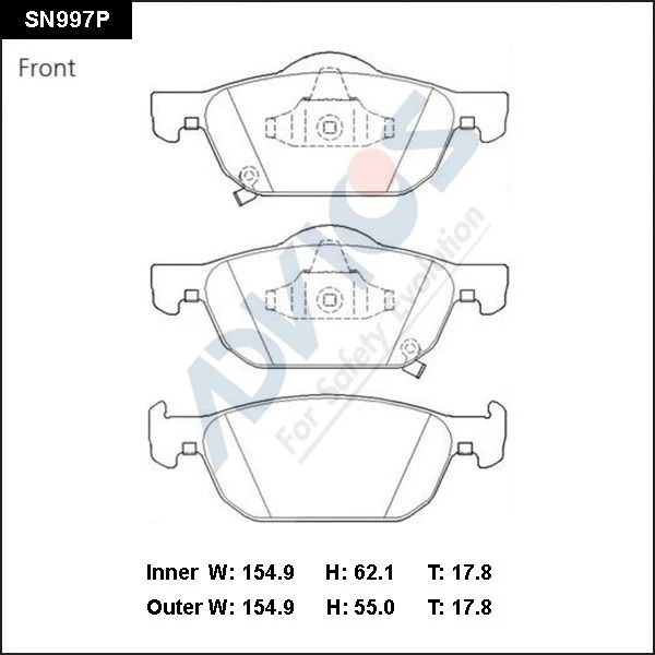 SN997P ADVICS Комплект тормозных колодок, дисковый тормоз (фото 2)