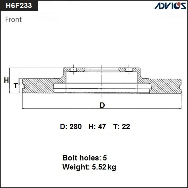 H6F233B ADVICS Тормозной диск (фото 2)