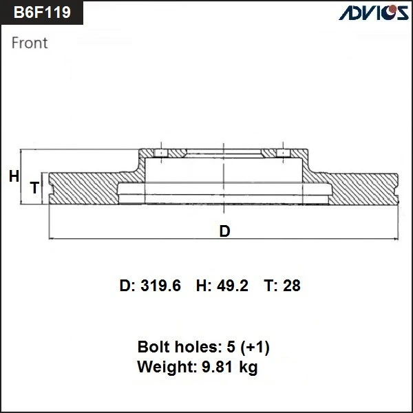 B6F119B ADVICS Тормозной диск (фото 2)