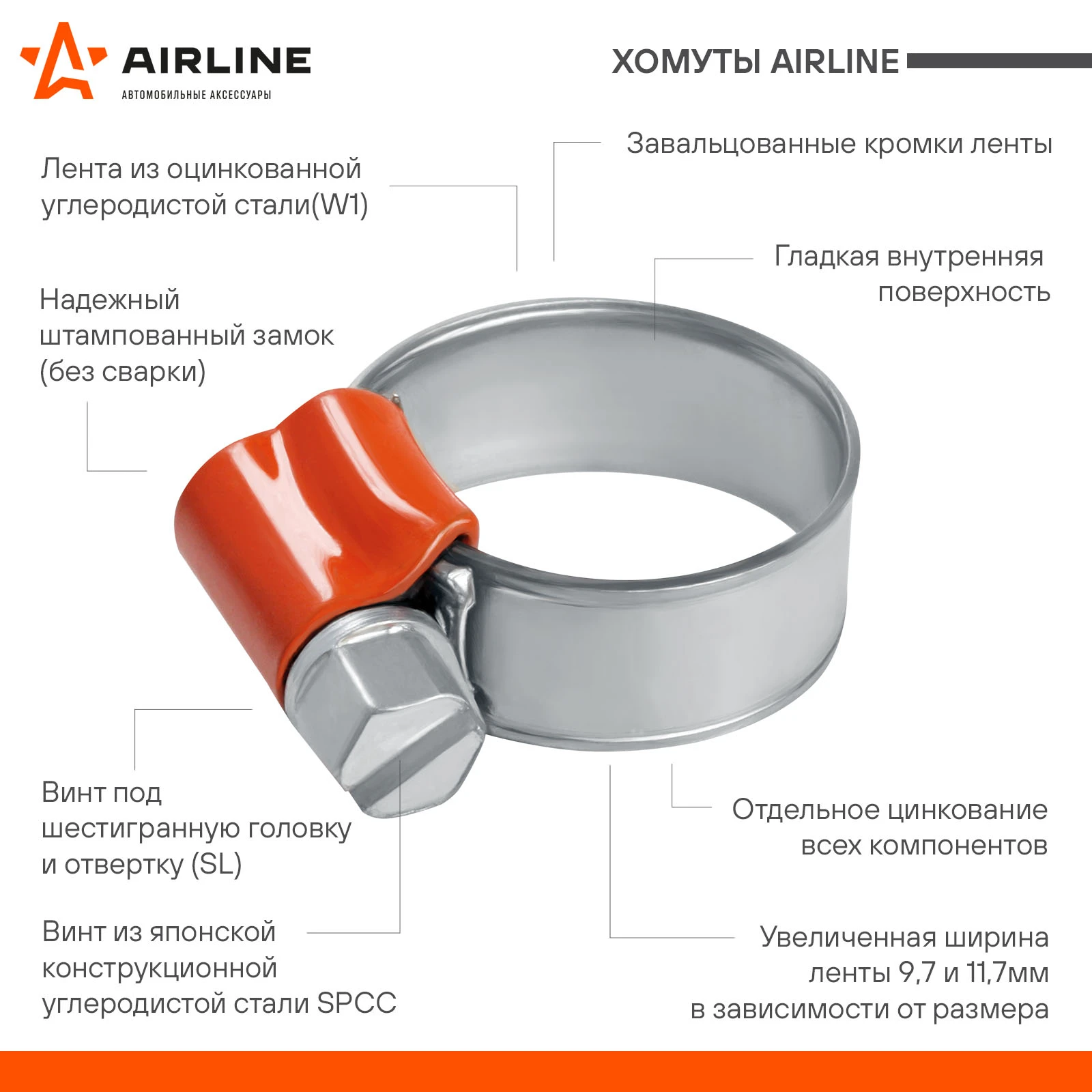 AHC-S-15 Airline Хомут 44-56/11,7 мм, W1 (оцинкованный), 1 шт. (фото 3)