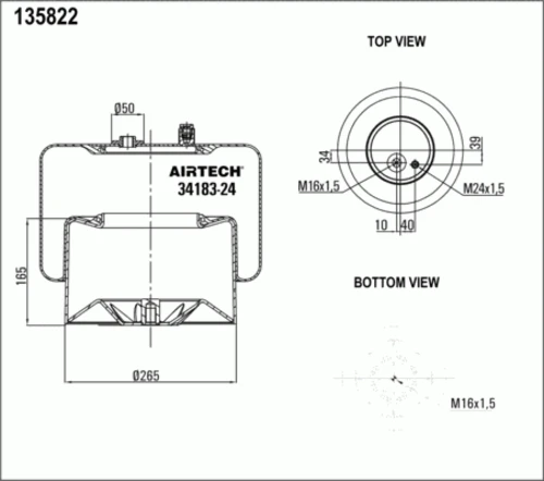 34183-24K AIRTECH Пневмопод. со стак. 1отв. м16 смещ.10 1шп-шт.м24 смещ.40 порш. сталь 1отв.м16 mb actros (фото 1)