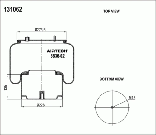 3836-02K AIRTECH Пневмопод со ст 836m2k1 3шп.m10 треуг., 2 отв.шт.m16. без отбпорш.h135 ст.1отв.m16 daf95 (фото 2)