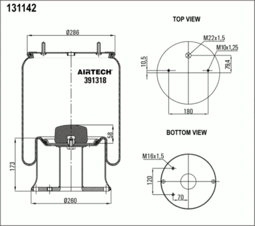 391318K AIRTECH Пневмопод. со стак. 2 шп.m10смещ.10.1отв.шт.m22. порш. ст.2отв.m16 rolfo/cardi/viberti (фото 1)