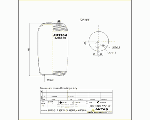 3418521P AIRTECH Пневмоподушка без стак. 1шп.-шт.m16/m24 mb (фото 1)