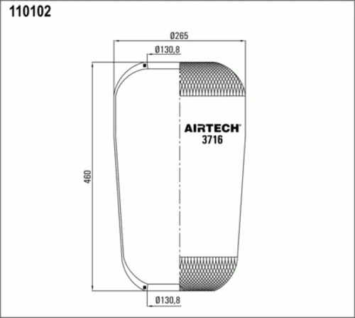 3716 AIRTECH Пневмоподушка кон 460-264-130.8/130.8 man/volvo/schmitz (фото 1)