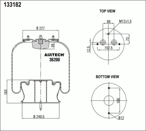 36200K AIRTECH Пневмоподушка со стак. 2шп.d12 1шт.m12 смещ.73 поршень сталь 2шп.d12 scania 4-serie (фото 1)