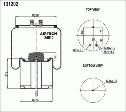 34912K AIRTECH Пневмопод. со стак. 4912np07 1шп.d12 1шп.m16 2шп-шт.m16+m24 порш.сталь 1шп. m16 rvi (фото 1)