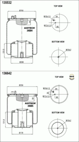 34885K AIRTECH Пневмопод. со стак. 1шп.m12 1штуц.m16 смещ.35 поршень сталь 1отв.m18 man tgl (фото 1)