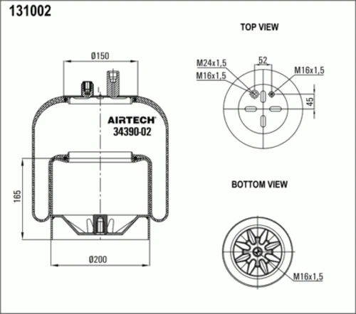 34390-02K AIRTECH Пневмоподушка со стак. 2шп-шт.m16+m16/24 смещ.26 поршень сталь 1отв.m16 мв actros (фото 1)