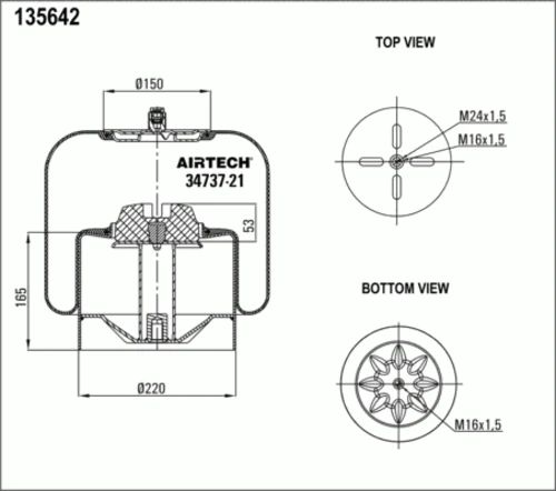 34737-21K AIRTECH Пневмопод. со стак. 4737np21 1шп-шт.м16/24 поршень сталь 1отв.m16 mb actros (фото 1)