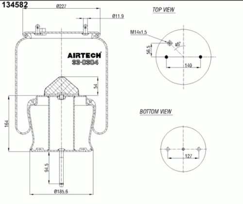 330304K AIRTECH Пневмоподушка со стак. 2шп.d12 1отв-шт.m14 поршень сталь 1шп.d12 omn scania 4-serie (фото 1)