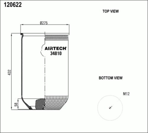 34810T AIRTECH Пневмопод. без стак. 810nt с отбойником h=58 без плиты 432-775 m12x1.5 manomn (фото 1)