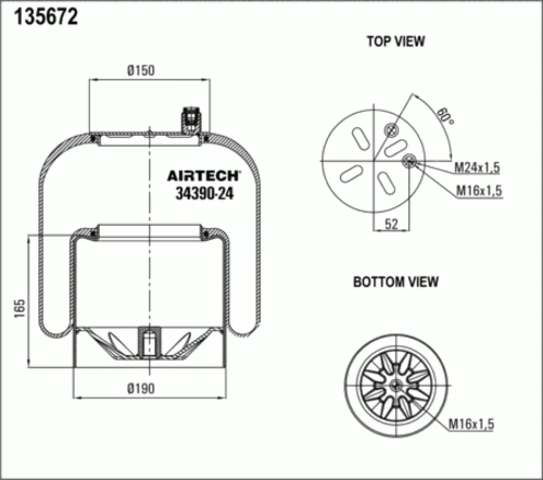 34390-24K AIRTECH Пневмопод. со стак. 4390np24 1шп-шт.м16/24 смещ. порш.сталь 1отв.m16 mb actros (фото 1)