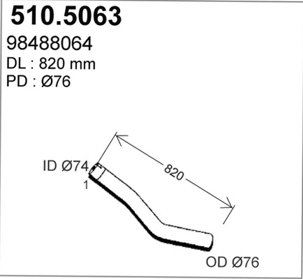 510.5063 ASSO Труба выхлопного газа (фото 1)