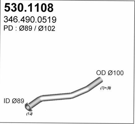 530.1108 ASSO Труба выхлопного газа (фото 1)