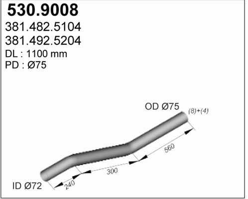 530.9008 ASSO Труба выхлопного газа (фото 1)