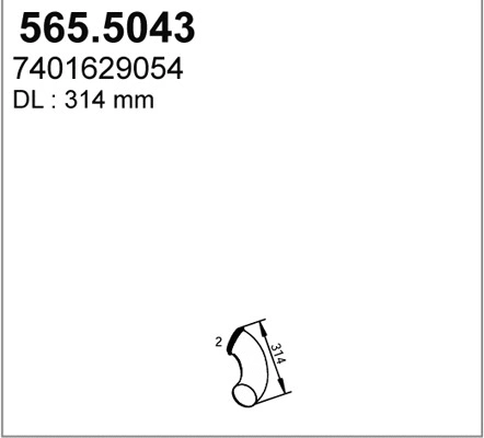 565.5043 ASSO Труба выхлопного газа (фото 1)