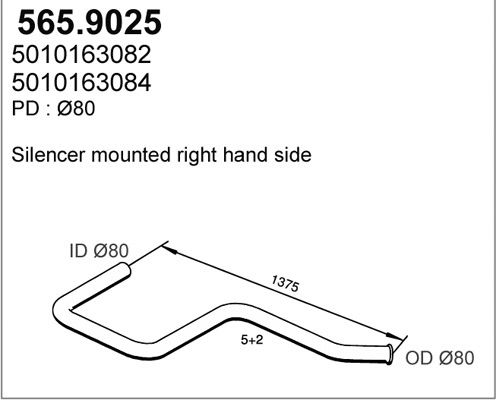 565.9025 ASSO Труба выхлопного газа (фото 1)