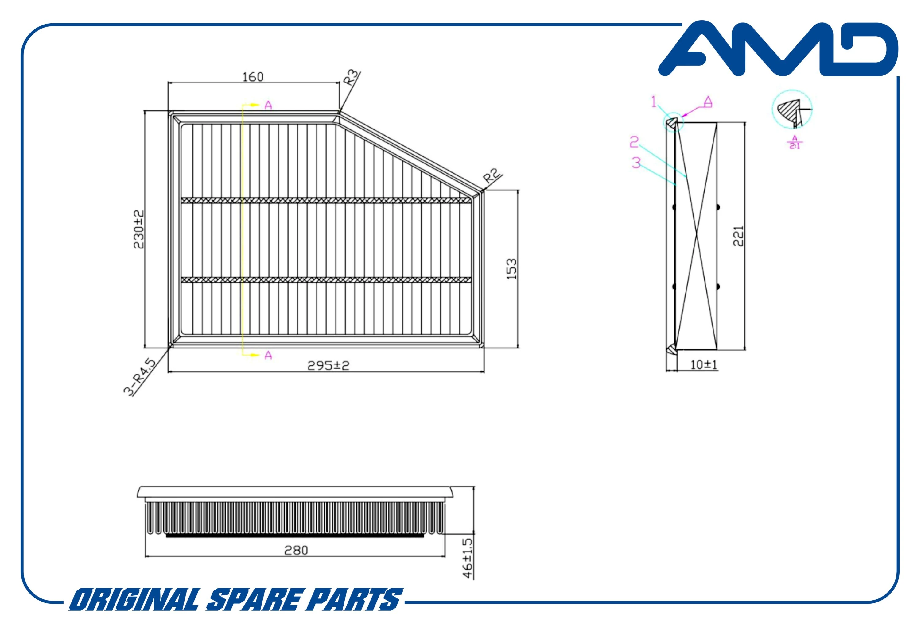 AMD.FA314 AMD Фильтр воздушный 13717521033 bmw 5 v e60 03-10/ e61, e61n 04-10/ 6 ii e63, e63n (фото 2)