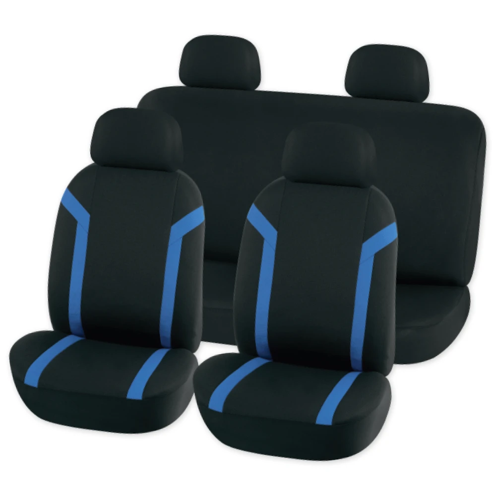 A0508008 ARNEZI Комплект чехлов-рубашек на сиденья с подголовниками черный с синей полосой 8 предметов a05080 (фото 1)