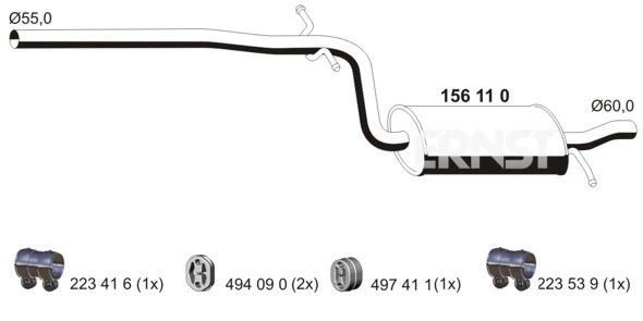 156110 ERNST Средний глушитель выхлопных газов (фото 1)