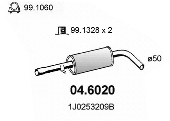 04.6020 ASSO Средний глушитель выхлопных газов (фото 1)