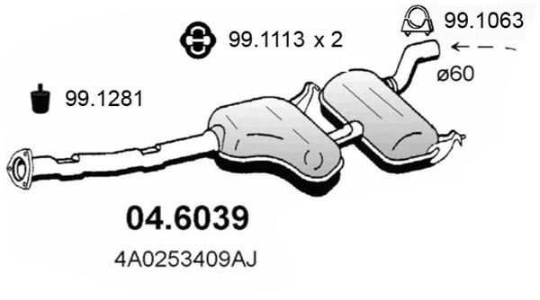 04.6039 ASSO Средний глушитель выхлопных газов (фото 1)