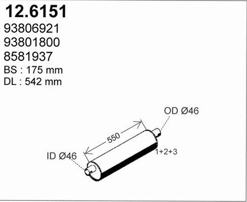 12.6151 ASSO Средний глушитель выхлопных газов (фото 1)