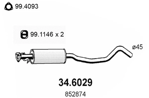 34.6029 ASSO Средний глушитель выхлопных газов (фото 1)