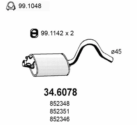 34.6078 ASSO Средний глушитель выхлопных газов (фото 1)
