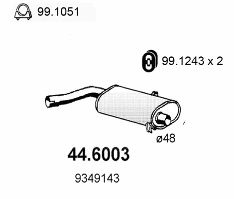 44.6003 ASSO Средний глушитель выхлопных газов (фото 1)