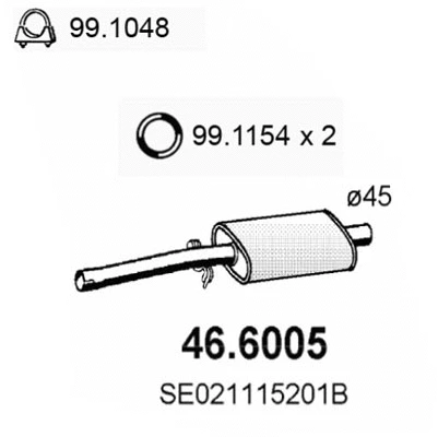 46.6005 ASSO Средний глушитель выхлопных газов (фото 1)