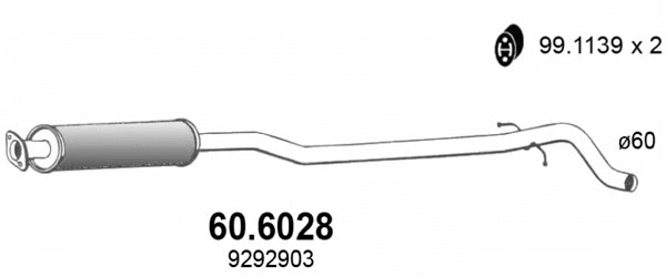60.6028 ASSO Средний глушитель выхлопных газов (фото 1)
