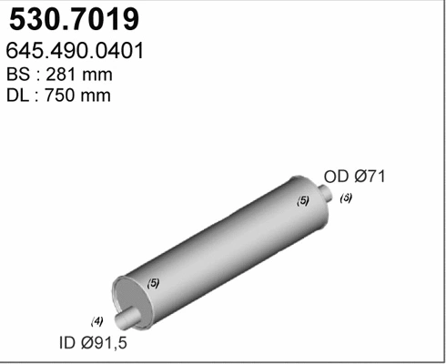 530.7019 ASSO Средний / конечный глушитель ОГ (фото 1)