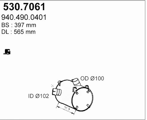 530.7061 ASSO Средний / конечный глушитель ОГ (фото 1)