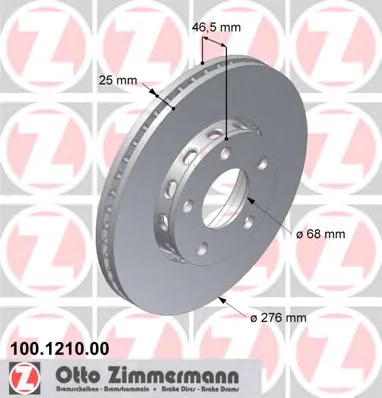 100.1210.00 ZIMMERMANN Тормозной диск (фото 1)