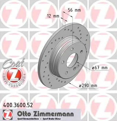 400.3600.52 ZIMMERMANN Тормозной диск (фото 1)