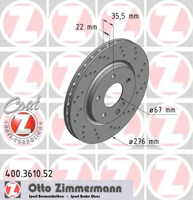 400.3610.52 ZIMMERMANN Тормозной диск (фото 1)